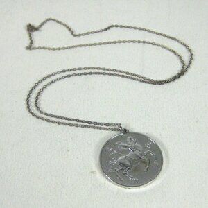 Vintage Aires Ram Astrology Coin Pendant Necklace Chain Sliver tone